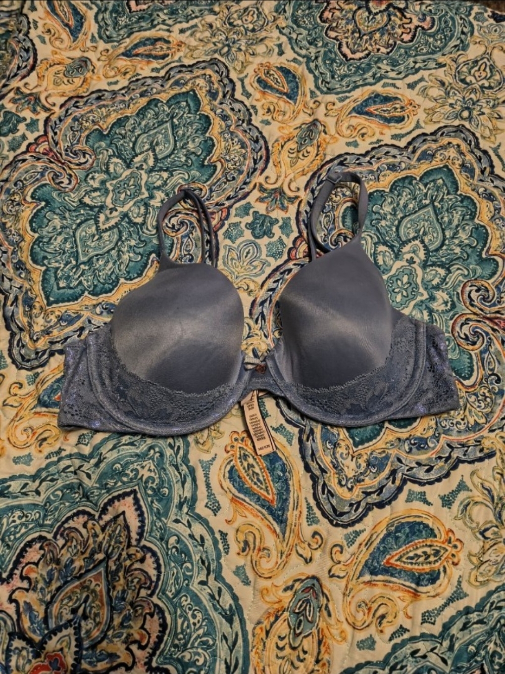 Body By Victoria Victoria's Secret Smooth Lace-Trim Underwire Bra in Slate Blue